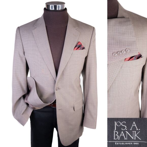 Jos A Bank Blazer Sz 40L Houndstooth Sports Coat Suit Jacket Wool Two Button EUC - Picture 1 of 13